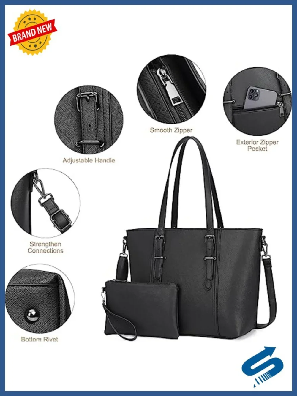 Women's Satchel Tote Shoulder Bag Faux Leather Work Handbag Top Handle Crossbody